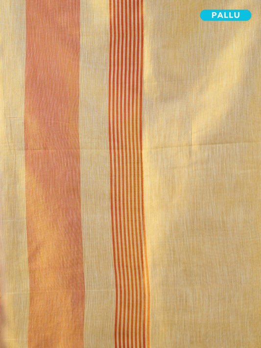Sari pallu with orange and beige stripes on a light background